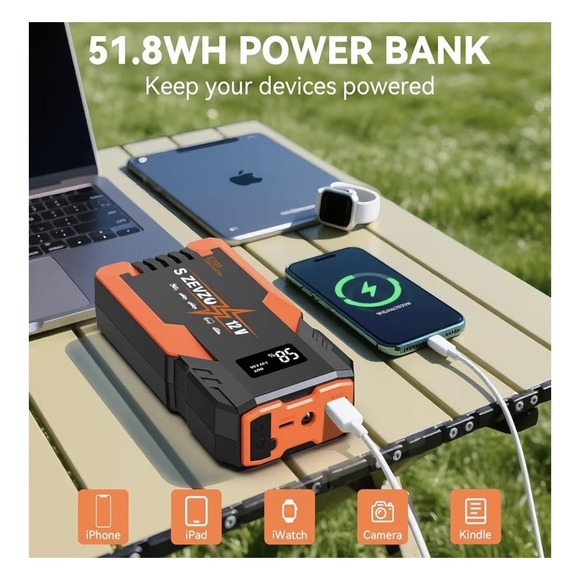 S ZEVZO ET05 3000A 12V Jump Starter Power Bank USB 7L Gas 5.5L Diesel Booster - Picture 4 of 16